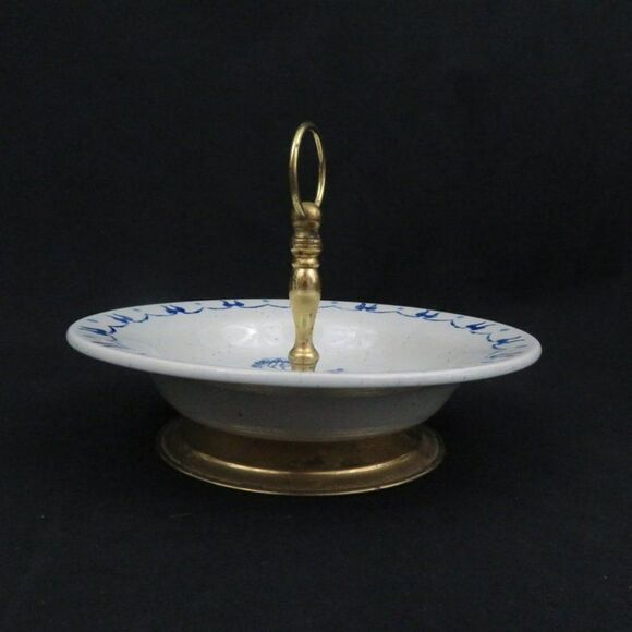 Provincial Blue Metlox Poppytrail Tidbit Serving Bowl with Handle and Pedestal - Picture 2 of 6
